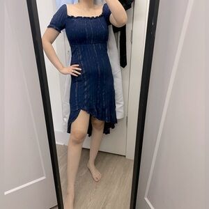 blue rain smocked high low dress